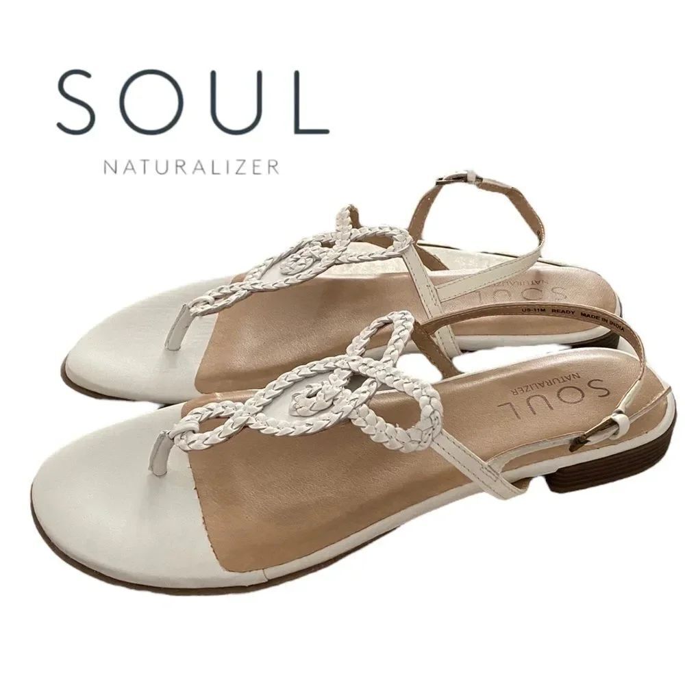 Soul by Naturalizer Ready Women's White Leather Woven Thong Sandals NEW 11